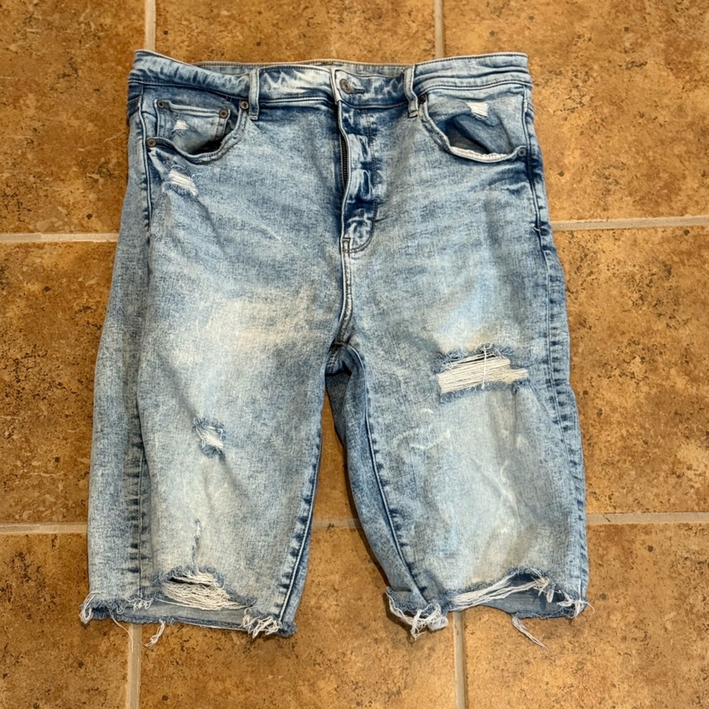 American Eagle Outfitters 12” inseam Light Blue Distressed Shorts